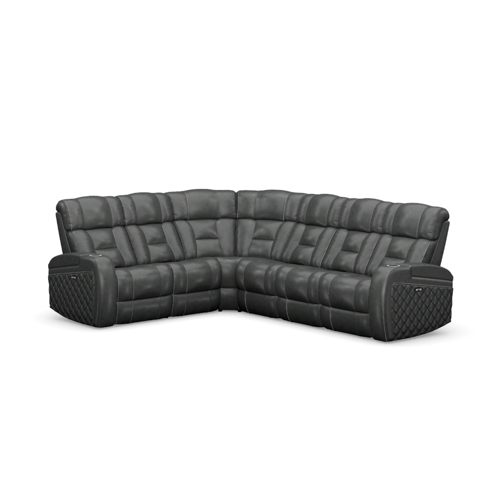 Gio Gray Leather Power Reclining Sectional with 6PCS/3PWR | El