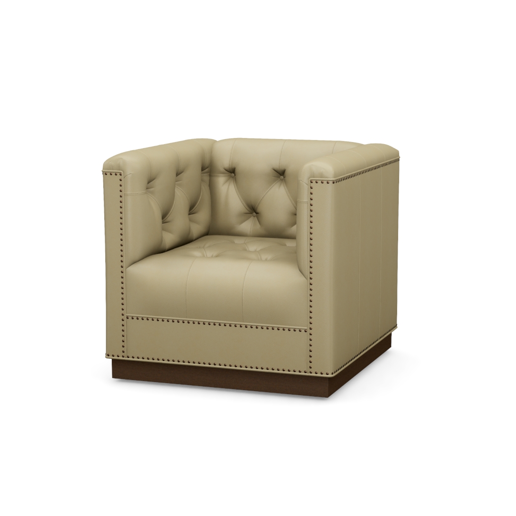 Fremont Leather Swivel Chair – View at 50°